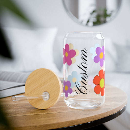 Personalized Flower Sipper Glass, 16oz